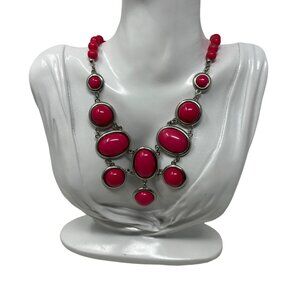 Pink Bubble Necklace Bib‎ Statement Fashion Choker Collar Fuscia Silver Tone